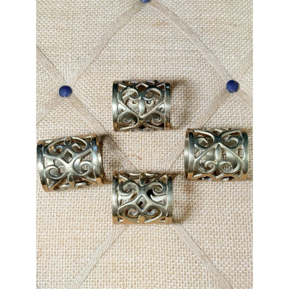 EUC 4 GOLD TONE BRASS METAL FLORAL FILIGREE NAPKIN RINGS